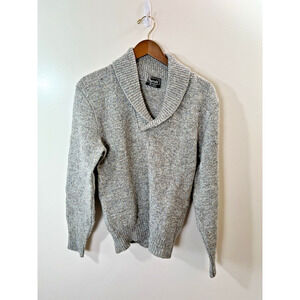 Women's Wool Shawl Neck Sweater Sz S Gray Marled Preppy Minimalist‎ Academiacore